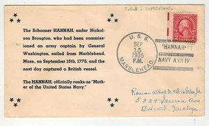 US NAVY SCHOONER HANNAH TRIBUTE & USS MARBLEHEAD WW2 LIGHT CRUISER CANCEL - Picture 1 of 1
