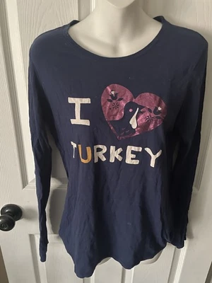I Love Turkey ~ thanksgiving Y2K Old Navy Long Sleeve Tee Shirt Women’s Size M  - Image 1 of 4