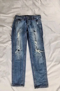 Hollister Blue Super Skinny High Rise  Distressed Stretch Jean Size 00R W23  - Picture 1 of 13