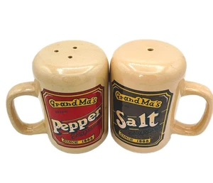 Ceramic Salt & Pepper Matching GrandMas Kitchen Tin Looking Canister Vintage - Picture 1 of 5