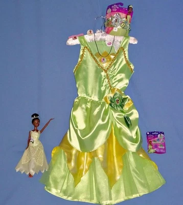 Disney Tiana costume dress girls 7-8-New Tiara/costume jewelry-posable doll-LOT - Image 1 of 4