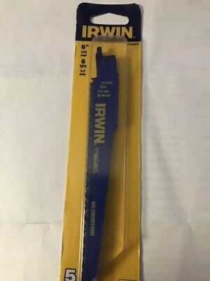 IRWIN  6" Reciprocating Saw Blades 6 TPI BI-Metal 6”  5 PACK 372656P5 USA - Image 1 of 4
