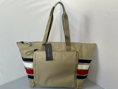Tommy Hilfiger Large Nylon Tote Bag  Beige/Red White & Blue MSRP $128 - Image 1 of 4