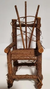 Vintage Rustic Wood Doll Bear Chair Twig Miniature High Stick Back 12" Display - Picture 1 of 6