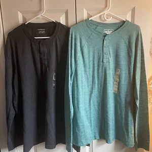 Two 3 Button Henley Shirts Men XXL Urban Pipeline Croft & Barrow Long Sleeve NWT - Picture 1 of 9