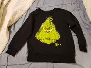 The Grinch Dr. Seuss black crewneck sweatshirt with Grinch face Size youth Small - Picture 1 of 4