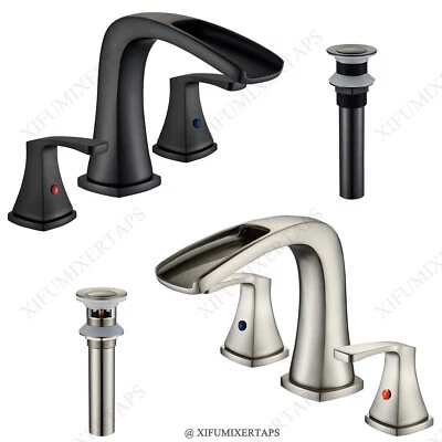 BWE 8“ Widespread Bathroom Faucet set 3 Holes Waterfall Sink Vanity Mixer w/Drain