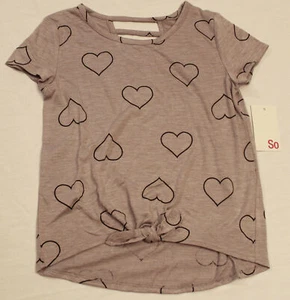 SO Girl's Cage Back Tie Front Pattern Short Sleeve Tee DB8 Medium Gray Small NWT - Picture 1 of 3