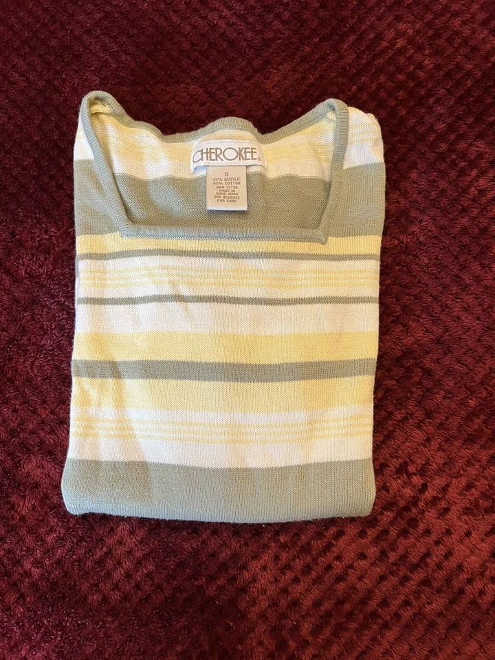 Cherokee 女式条纹衬衫短袖 S 码 — 第 1/4 张图片