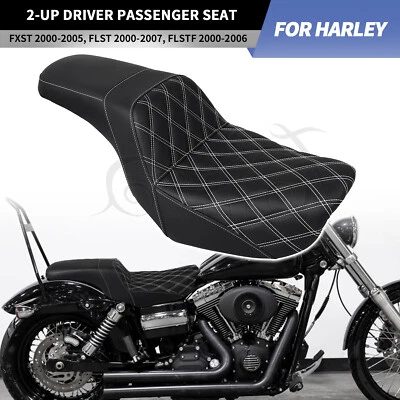 White Stitch 2-Up Driver & Passenger Seat For Harley Dyna FXD FXDBP FXDWG 06-17 - Image 1 of 4