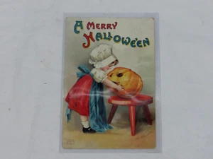 Vintage Ellen Clapsaddle Cute Little Girl & Large JOL Pumpkin Halloween Postcard - Picture 1 of 4