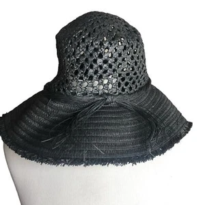 Steve Madden Solid Black Straw Sunhat w/ Fringe Details, One Size, NWT! - Picture 1 of 6