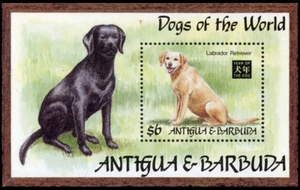 LABRADOR RETRIEVER BLACK YELLOW Dog Postage Stamp Mini Sheet Antigua - 1994 Mint - Picture 1 of 1