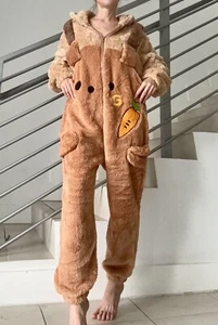 TPNY, Bear Hooded Bodysuit/Pajama/ Costume Plush Thickened One-Piece, Size M/L - Picture 1 of 3