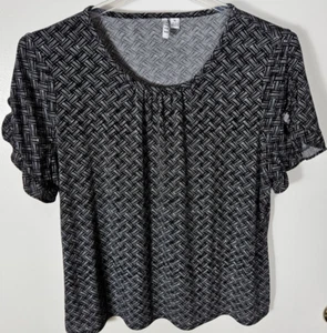 Elle Women's Size XL Black White Blouse Top Short Sleeve Classic Neckline - Imagen 1 de 3