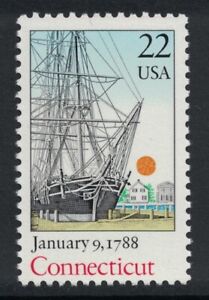 Scott 2340- Connecticut Statehood, Ship- 22c MNH 1988- unused mint stamp