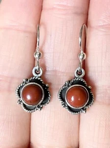 Sterling silver carnelian dangle Earrings - Picture 1 of 5