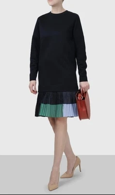 Vestido Suéter Akris Punto Plisado Detalle Falda En Negro Y Azul 8 EE. UU. Foto 1 de 4