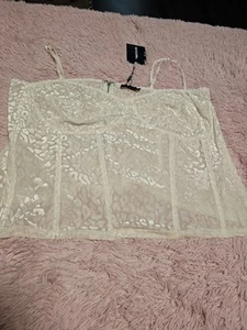 Pretty Little Thing Semi Sheer Velvet Blend Corset Top Size 26 Zipper Boning NTW - Picture 1 of 9