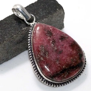 Rhodonite 925 Silver Plated Gemstone Handmade Pendent 2.1" Unique Gift MJ - Picture 1 of 3