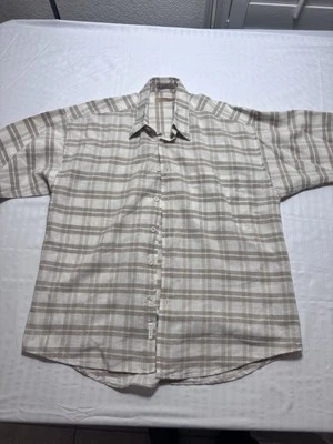 Men’s GUESS Linen Button Down Shirt Size Medium Beige Color Striped - Image 1 of 4