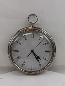 Pottery Barn Taschenuhr Wanduhr schwer gebürstet Silber Zinn Metall 9"  - Bild 1 von 6