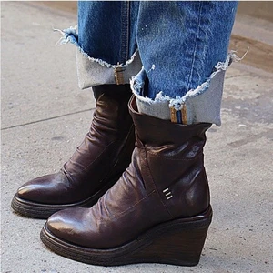 A.S.98 Women's Tremont Leather Wedge Ankle Booties Size European 38/US 7.5-8 - Picture 1 of 16
