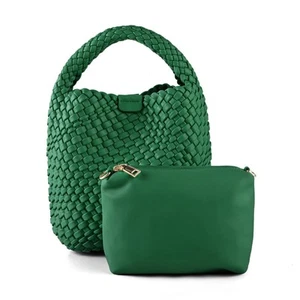 Woven Tote Bag for Women Vegan Leather Medium Size Summer Beach Travel Handba... - Picture 1 of 7
