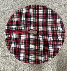 Lauren Ralph Lauren Christmas Tree Skirt 46” Red Plaid Tartan Polyester Wool - Picture 1 of 12