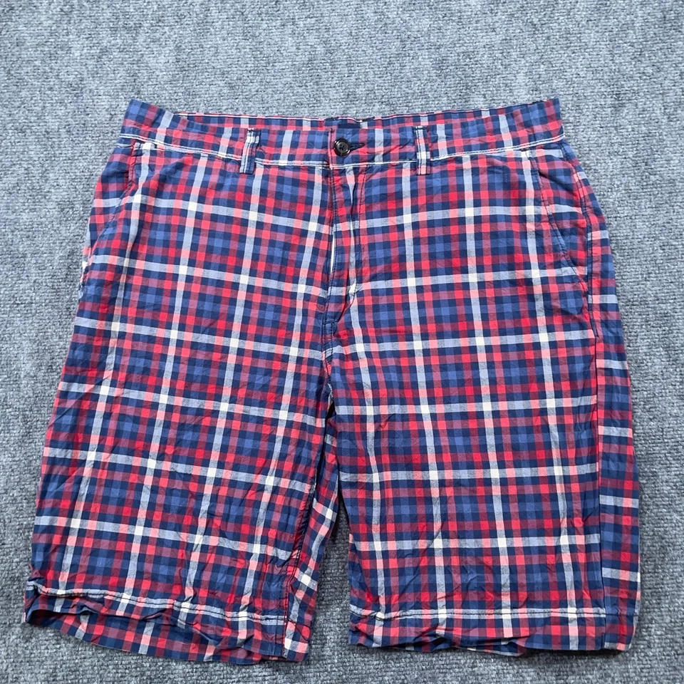 Gap Shorts Mens 36 Red White Blue Check Plaid Flat Front Chino Preppy Casual - Image 1 of 4