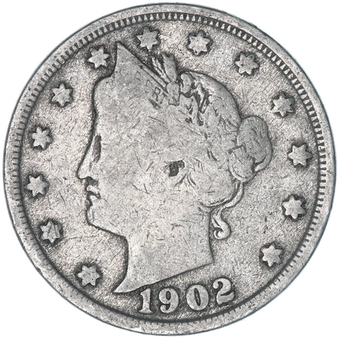 1902 (P) Liberty V Nickel Very Good VG Cover