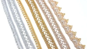FCL 2Y Metallic colors Rhinestone Zari Lace Trim Edging border SewOn Embellish - Picture 1 of 35