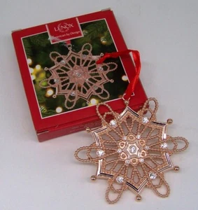 VINTAGE LENOX PORCELAIN CHRISTMAS ORNAMENT ROSE GOLD HEXAGON SNOWFLAKE #865793 - Picture 1 of 3