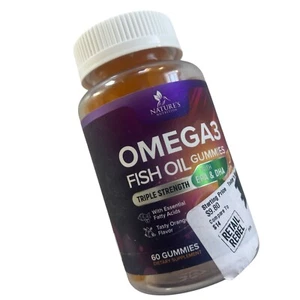 Natures Nutrition Omega 3 Fish Oil Gummies Triple Strength 60 Gummies Exp 2/26 - Picture 1 of 8