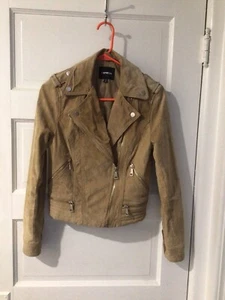EXPRESS TAN SUEDE MOTO WOMENS JACKET BLAZER XS **FREE SHIPPING** - Picture 1 of 10