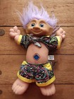 Vtg / Treasure Trolls w/ Purple Hair & Blue Jewell