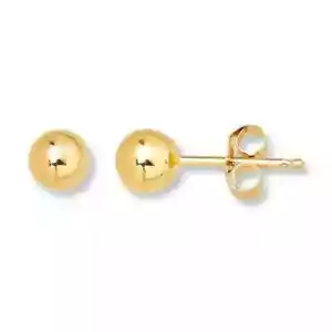 14K Solid Yellow Gold Ball Earrings 3 mm - Picture 1 of 2