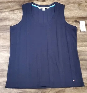 NUEVO CON ETIQUETAS Tommy Hilfiger Para Mujer XL Azul Marino Tejido Camiseta sin Mangas Algodón Elástico Acanalado - Imagen 1 de 5