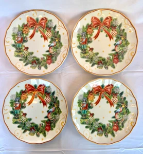 Williams Sonoma Twas the Night Before Christmas Wreath Salad Plates Set of 4 - Picture 1 of 6