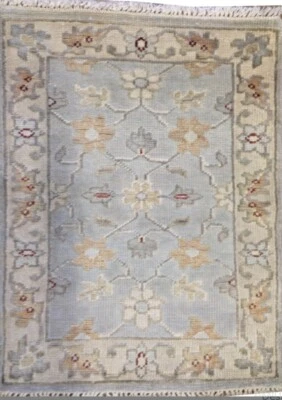 Oriental Area Rug Oushak Light Blue Hand Made Wool New Elegance 2 X 3ft - Image 1 of 4