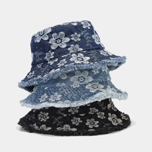 Vintage Embroidery Flower Bucket Hats for Women Denim Travel Sun Protection Hat - Picture 1 of 31