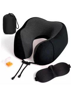 Travel Pillow U-Shaped Memory Foam Pillow Plane Soft Cushion with Earplugs & Bag - Picture 1 of 16