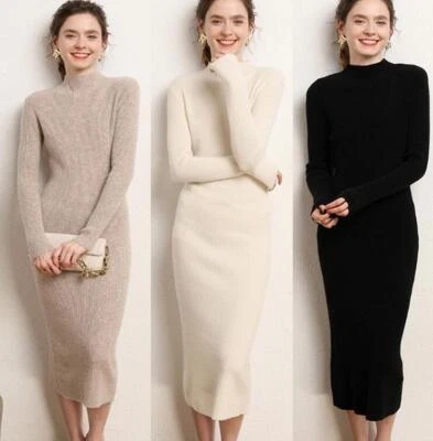 Suéteres ajustados para mujer vestido medio cuello tortuga 100 % lana cachemir tejido pulóver Foto 1 de 4