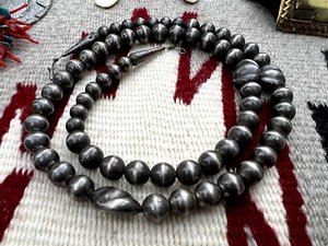 Vintage schwere Southwestern oxidierte Sterling Wüstenperle Halskette 30,5" 100g - Bild 1 von 10