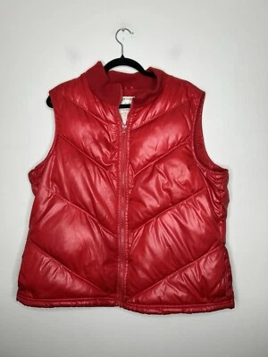 Chaleco rojo antiguo azul marino para mujer cremallera completa acolchado forrado de lana cuello alto talla XXL Foto 1 de 4