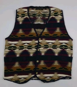 Vintage Structure Multicolor Southwest Native Aztec Pattern Button Sweater Vest - Picture 1 of 6