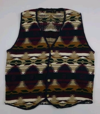 Vintage Structure Multicolor Southwest Native Aztec Pattern Button Sweater Vest - Image 1 of 4