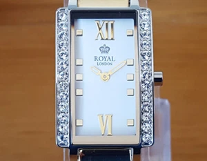 Damen Royal London 21290.05 2T rechteckiges weißes Zifferblatt Glitzer Dress Watch SCHÖNES GESCHENK - Bild 1 von 9