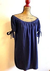 Lulus Off The Shoulder Mini Dress Shift Style Blue Rayon Tunic Women's Size L - Picture 1 of 8