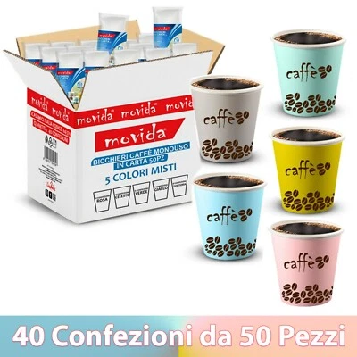 Bicchierini Caffè 75ml Carta Bio Monouso Assortiti Eco-Friendly Espresso Ufficio - Immagine 1 di 4